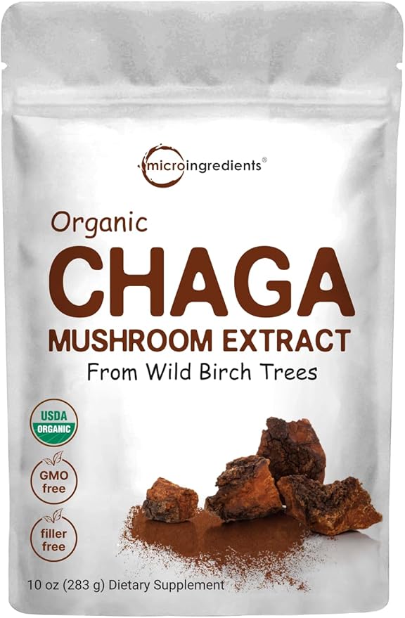 Micro Ingredients Organic Chaga Mushroom Extract 10 oz | 100:1 Wild Harvested | Supports Immune &amp Antioxidant Defense | Great for Tea &amp Smoothies | Non-GMO Vegan Friendly