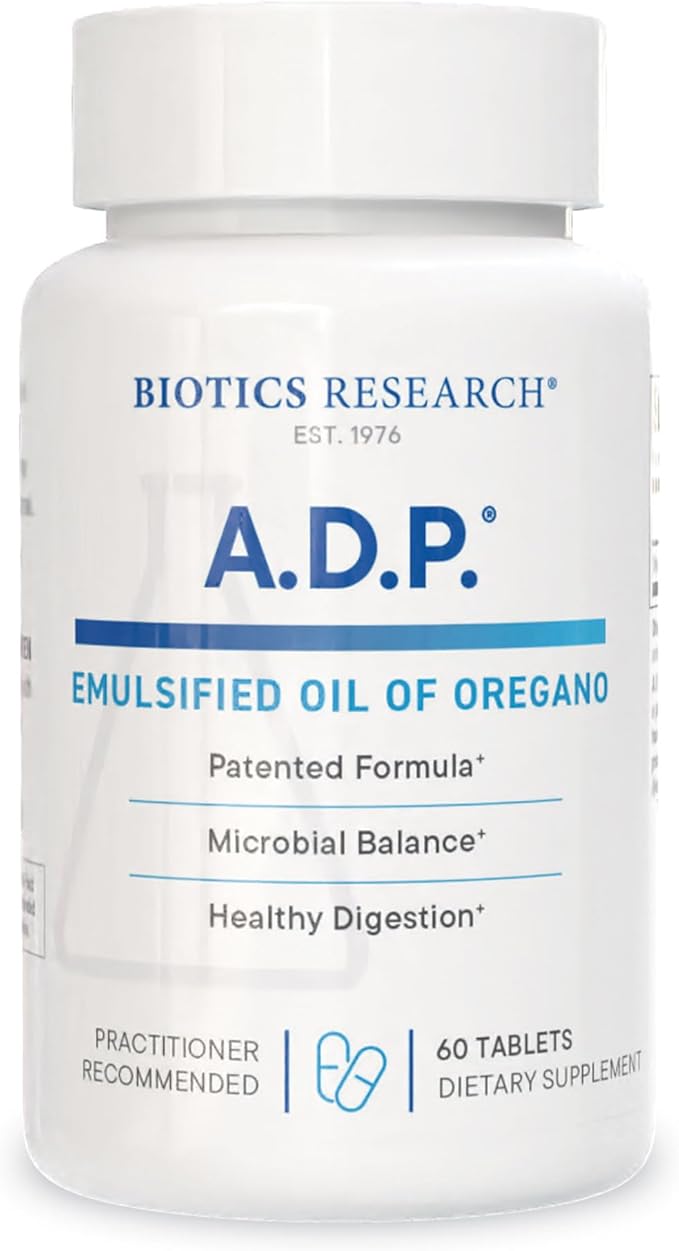 Biotics Research A.D.P. Emulsified Oil of Oregano Tablets for GI Health -Sustained Release for High Absorption Contains Carvacrol Wild Oregano Oil 50mg/S - Patented Formula -Non GMO –60 Tablets