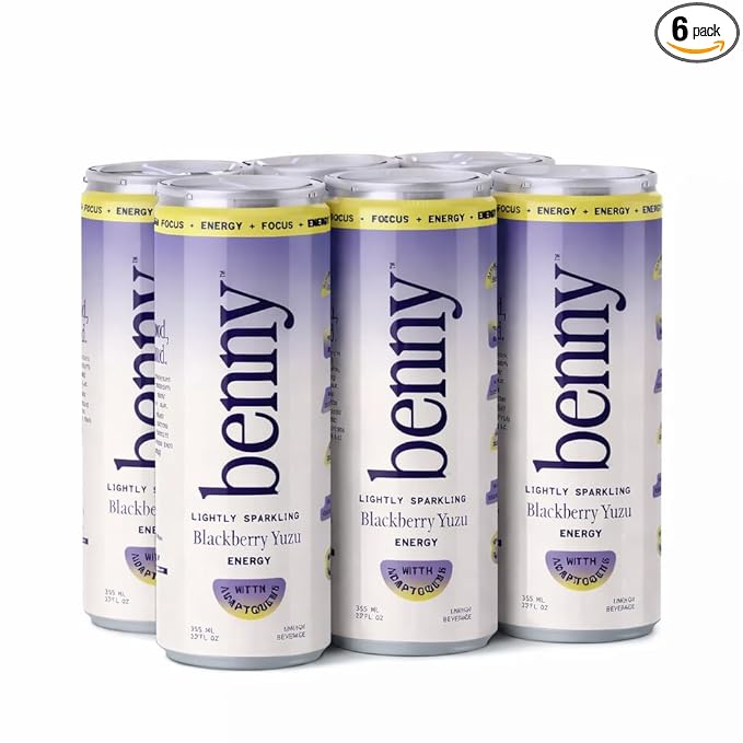 Benny Blackberry Yuzu Lightly Sparkling Energy Drink Refreshing Citrus Berry Flavors Clean Energy with Natural Caffeine Low Sugar 12 fl oz Can