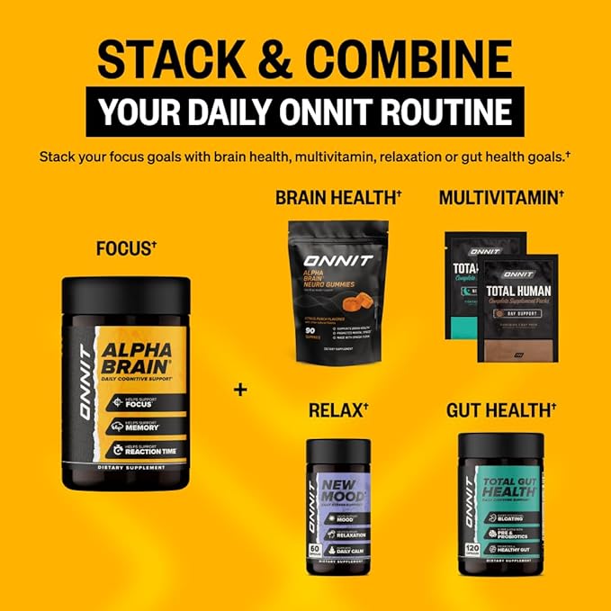 ONNIT Alpha Brain Nootropic Capsules for Men &amp Women IGEN Non-GMO Tested Memory Focus &amp Mental Clarity with L-Theanine and Vitamin B6 30 Count Each Pack of 3 (90 Capsules)