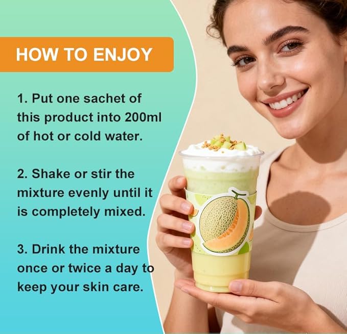 Marine Collagen Drink Mix Powder – Melon Flavor Beauty Drink with Collagen Peptides L-Carnitine L-Glutathione Green Tea &amp Botanical Blend – Daily Wellness Collagen Beverage – 6.35 oz