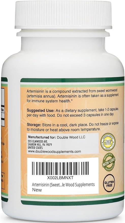Artemisinin (Sweet Wormwood)(Artemisia Annua) 200mg Per Serving 120 Capsules (Two Month Supply) Vegan Safe Non-GMO Gluten Free (Immune Support) by Double Wood