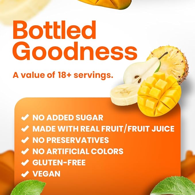 Dr. Smoothie 100% Crushed Mango – No Added Sugar Made with Real Fruits/Fruit Juice – Vegan No Artificial Colors or Flavors – Sweet Mango with a Hint of Pineapple &amp Banana – 46 oz Bottle