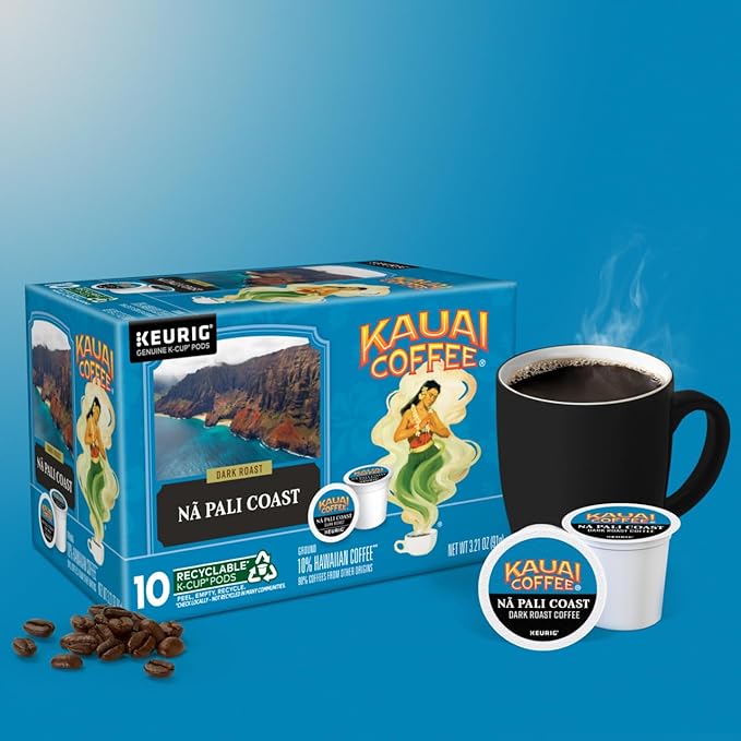 Kauai Coffee K-Cup Pods Garden Isle Medium Roast &amp Na Pali Dark Roast 10CT (2ea) (Variety Pack)