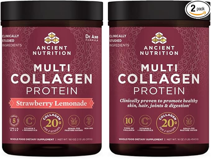 Ancient Nutrition Multi Collagen Protein Powder Strawberry Lemonade 45 Servings + Multi Collagen Protein Powder Unflavored 45 Servings