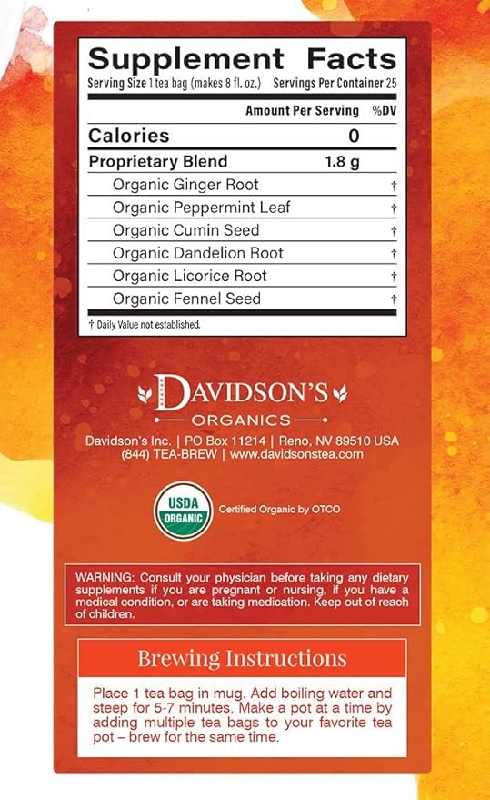 Davidson's Organics Ayurvedic Infusions Digest 25-count Tea Bags Pack of 6