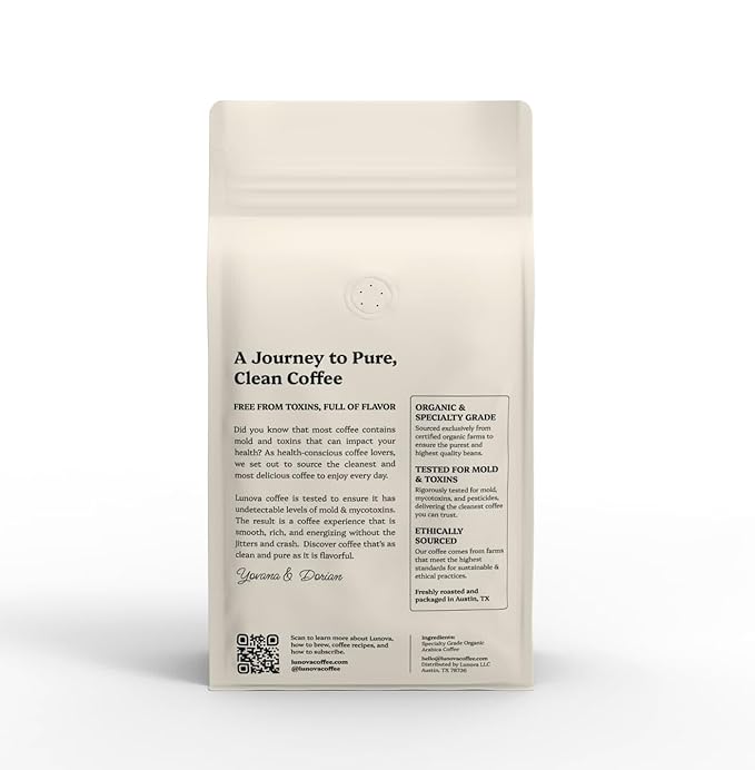 Lunova Organic Mold-Free Ground Coffee | Single-Origin from Chiapas Mexico | Specialty-Grade Third Party Tested (12 oz Light Roast)