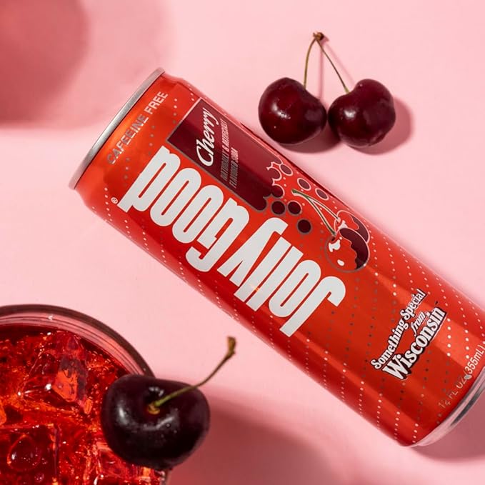 Jolly Good Cherry Craft Soda Flavored Soda Pop Drink Caffeine Free Soft Drinks for Adults &amp Kids Craft Soda for Mocktails &amp Cocktails Made in America Vegan12 Oz Cans 12 Pack