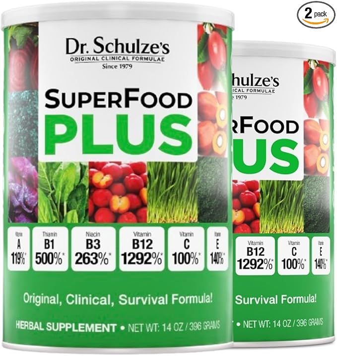 Dr. Schulze's SuperFood Plus - Everyday Superfood Supplement to Support Overall Wellness - Clean Quality Nutrition - Supports Metabolism &amp Daily Energy - Gluten-Free &amp Dairy-Free - 14 oz (2 P