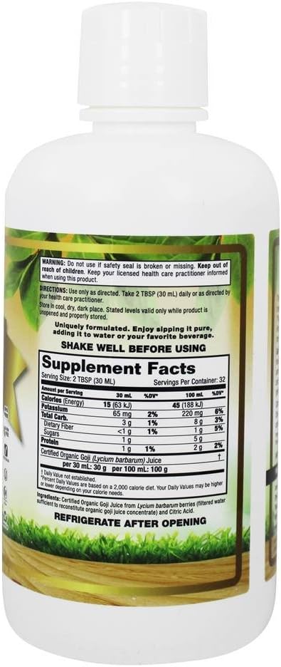 Dynamic Health Goji Gold Juice Certified Organic 100% Juice Minerals Antioxidants Enzymes Amino Acids Vitamins Gluten-Free 32oz