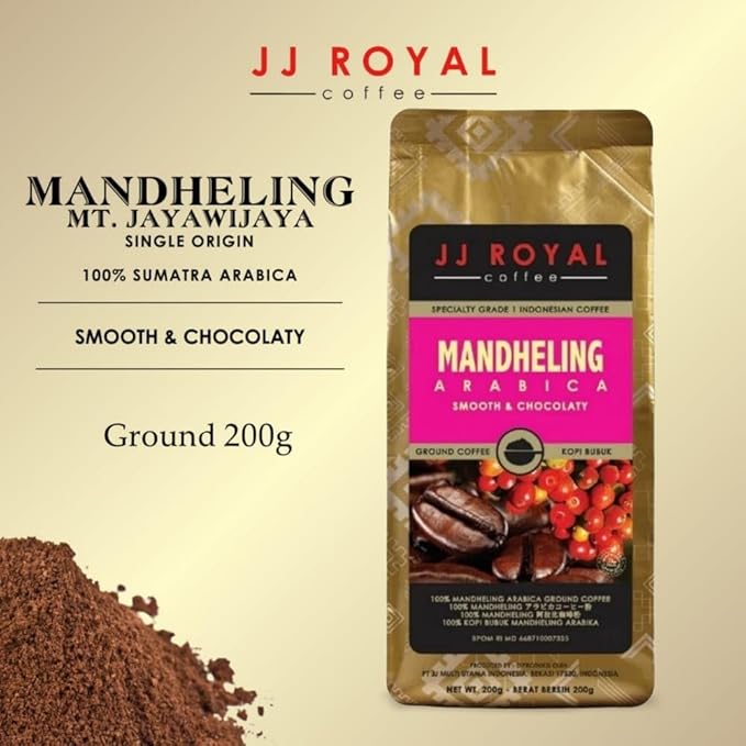 JJ Royal Coffee Mandheling Arabica 200g Ground Coffee (Pack of 2)