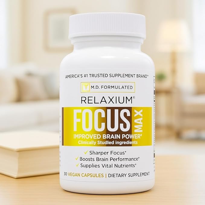 Relaxium FocusMax Brain &amp Focus Health Supplement Mental Clarity Support Proven Concentration Focus Memory &amp Nootropics Booster USA-Manufactured 30 Vegan Capsules (Pack of 2)