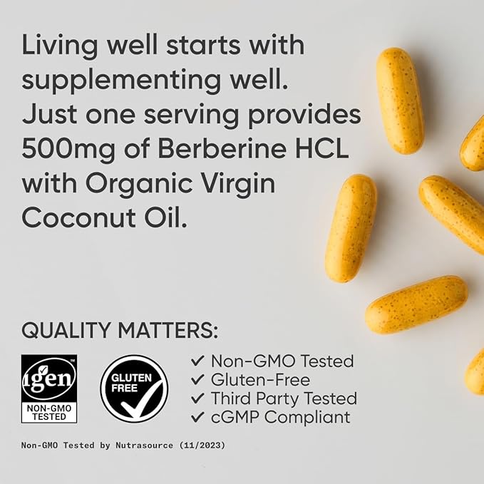 Sports Research Berberine Supplement with Coconut Oil - Herbal &amp Ayurvedic Metabolic Health Support - Berberine 500mg 90 Softgels - Gluten-Free Non-GMO Berberine Powder
