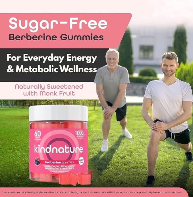 kindnature Berberine Gummies 1000mg with Ceylon Cinnamon &amp Resveratrol – Sugar-Free Vegan Supplement for Blood Sugar Support Metabolism Cravings Wellness – Non-GMO Gluten-Free