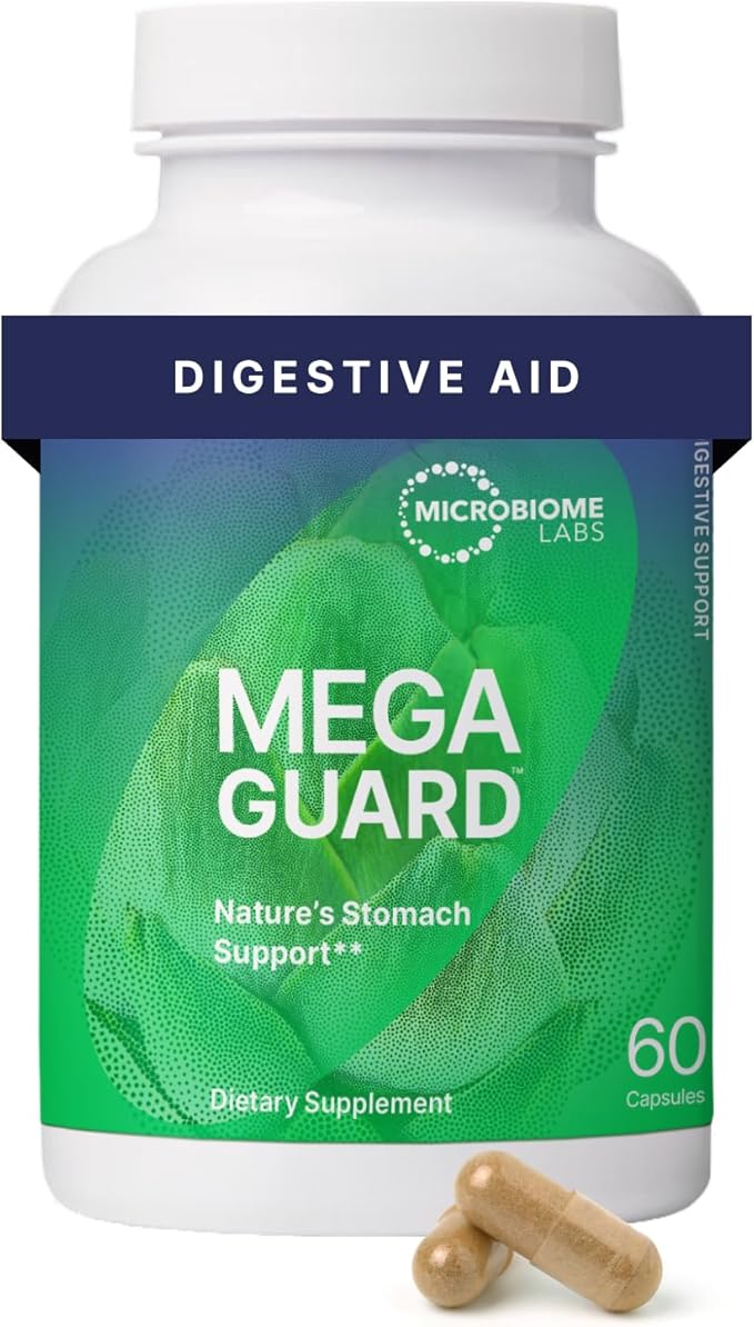 Microbiome Labs MegaGuard Gut Health Supplements - Ginger Root Licorice Root &amp Artichoke Leaf Extract to Support Digestive Health &amp Occasional Gas - for Women Men &amp Kids 8+ (60 Capsules)