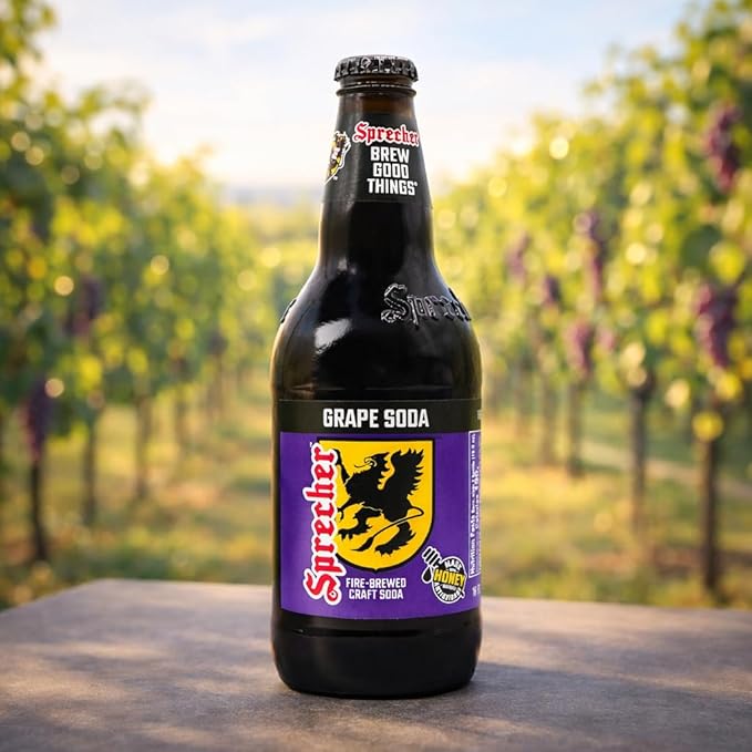 Sprecher Grape Soda in 16 fl oz Glass Bottles (24 Pack) Fire Brewed Craft Soda with Real Honey Bold Juicy Grape Flavor Naturally Flavored Gourmet Soft Drink