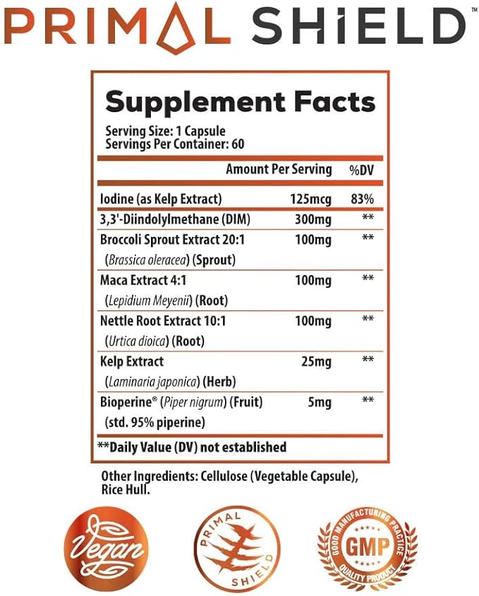 Estrogen Blocker and Hormone Balance for Men &amp Women: DIM 300mg Supplement with BioPerine - 20x Potency Broccoli Sprout Extract with Kelp Extract Iodine for Liver &amp Thyroid Health (60 servings