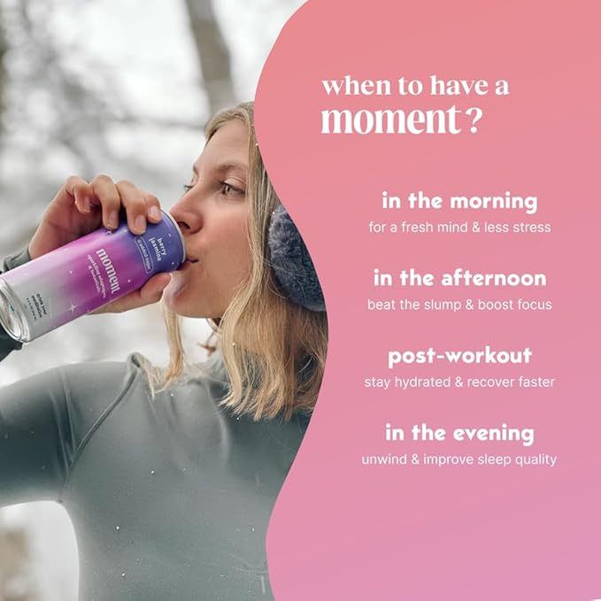 Moment Botanical Soda Soft Drink (Shark Tank) - SPARKLING Non Alcoholic Drinks | Berry Jasmine | L-Theanine &amp Ashwagandha for Calm &amp Clarity | 0 Added Sugar 0 Caffeine | 12-pack