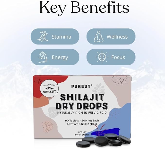 Pure Himalayan Shilajit Dry Drops (90 Tablets 200mg Each) Maximum Potency Pure Shilajit for Men with 85+ Trace Minerals &amp Fulvic Acid for Metabolism Energy &amp Immune Support
