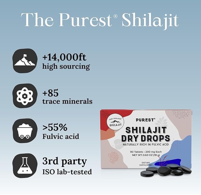 Pure Himalayan Shilajit Dry Drops (90 Tablets 200mg Each) Maximum Potency Pure Shilajit for Men with 85+ Trace Minerals &amp Fulvic Acid for Metabolism Energy &amp Immune Support