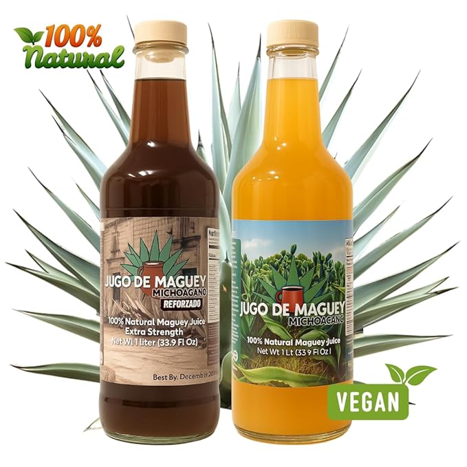Herbalista Maguey Tarasco 2 Pack Bundle - Black Juice + Maguey Natural - Jugo De Maguey Tarasco Asado + Natural Extract 33.3 Fl oz (1 Liter) Each | All Natural 100% Juice | Jugo de Maguey de Michoaca