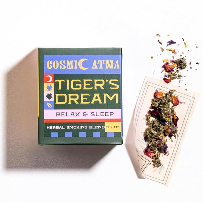 Cosmic Atma Herbal Smoking Blend – Tiger's Dream for Relax &amp Sleep | Herbal Tea Loose Leaf &amp Smokable Herbs – 14gm/0.5oz