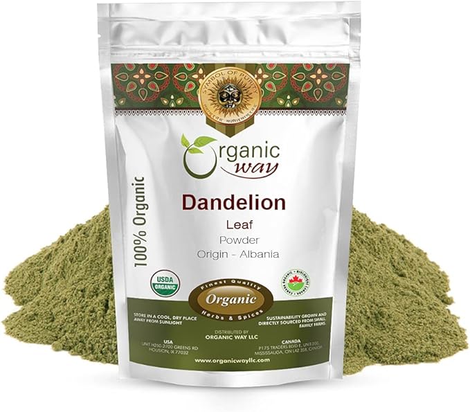 Organic Way Dandelion Leaf Powder | Herbal Tea (Taraxacum officinale) - European Wild-Harvest | Organic &amp Kosher Certified | Non GMO &amp Gluten Free | USDA Certified | Origin - Albania (1LBS / 1