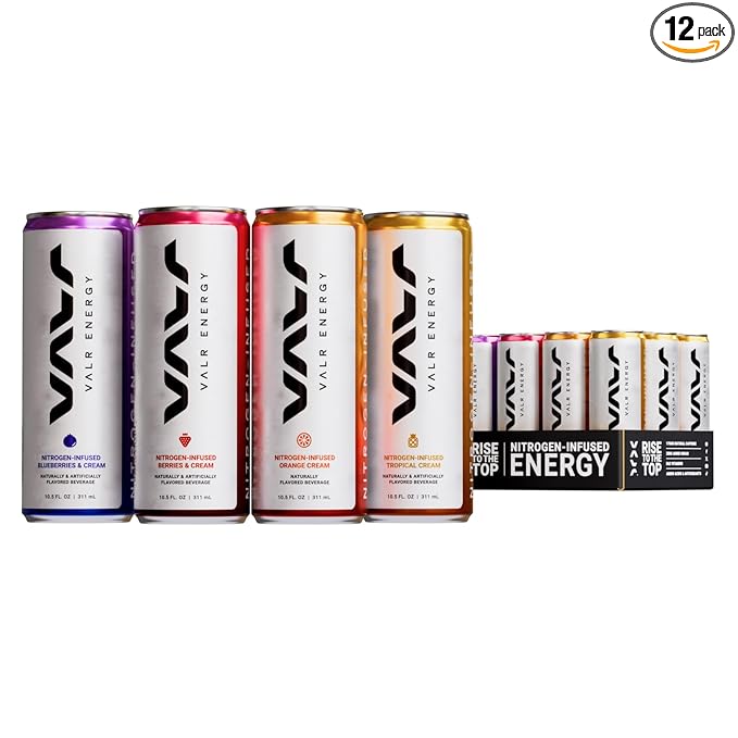 VALR Energy | Nitrogen-Infused Energy Drink | 175mg Natural Caffeine from Green Tea | Pre-Workout Performance with Amino Acids &amp Antioxidants | Gluten-Free &amp Vegan | (10.5 FL. OZ. ) (10.5 FL.