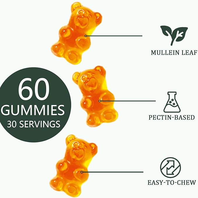 Mullein Gummies Daily Respiratory Health Gummies1000mg Mullein Leaf herb Extract Pear Flavor Lung Health &amp Sinus Relief (30 Day Supply)
