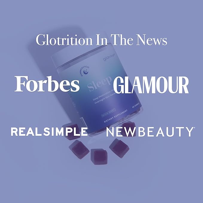 Glotrition Beauty Sleep Gummy | Deeper Higher Quality Sleep | Rejuvenate &amp Moisturize Skin at Night | Non-Habit Forming with Natural Ingredients | 60 Gummies