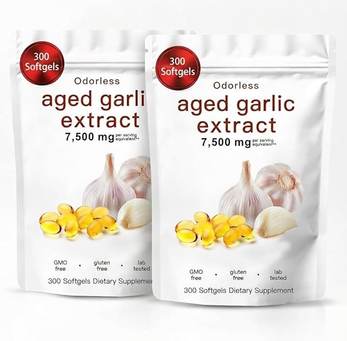 Aged Garlic Extract 300 Softgels – Odorless Organic Garlic Supplement 2-Year Matured – Vegetarian Non-GMO All-Natural (2PCS)