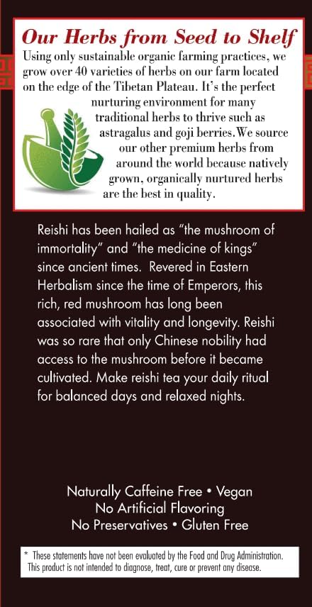 Bravo Tea Reishi Mushroom Herbal Tea Caffeine Free 20 Tea Bags 6 count