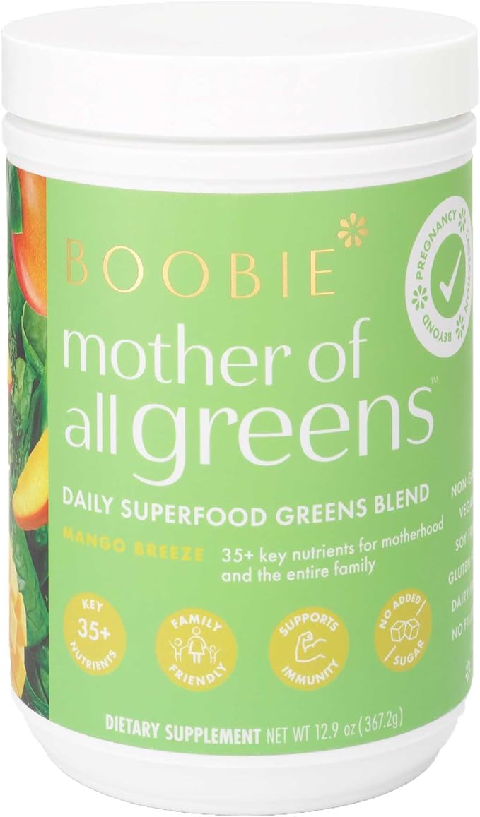 Boobie Mother of All Greens | Your New Family Ritual Daily Super Greens Powder with 35+ Essential Nutrients for Moms &amp Families | Vegan Gluten Free &amp Sugar Free | Mango Flavor 60 svgs