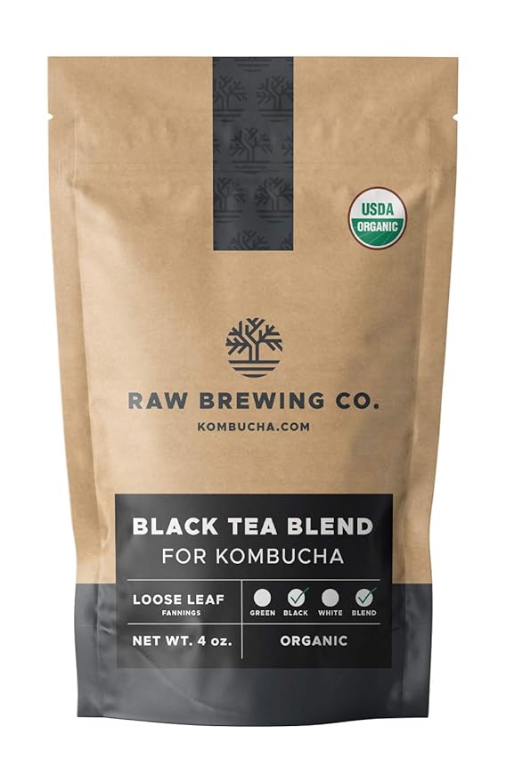 Kombucha.com Certified Organic Loose Leaf Tea - Kombucha Brewing Blends (Black Tea Blend 8 Ounce W/ 50 XL FILTER BAGS)
