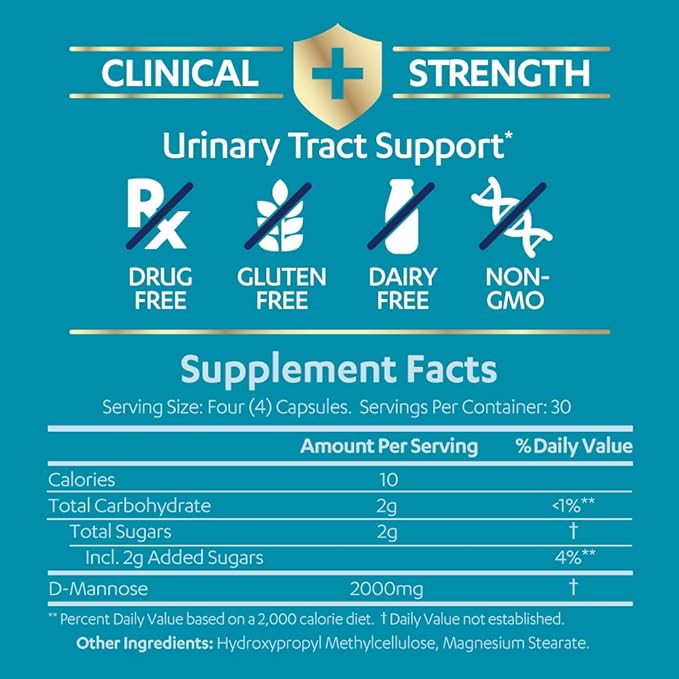 AZO D Mannose Urinary Tract Health Cleanse Flush &amp Protect The Urinary Tract No.1 Pharmacist Recommended Brand Clinical Strength Non-GMO 120 Count (Pack of 2)