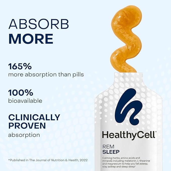 Healthycell REM Sleep - Liquid Gel Extra Strength Sleep Supplement for Adults - Melatonin Magnesium GABA L-theanine Supplement - Maximum Absorption - 14 Gel Packs