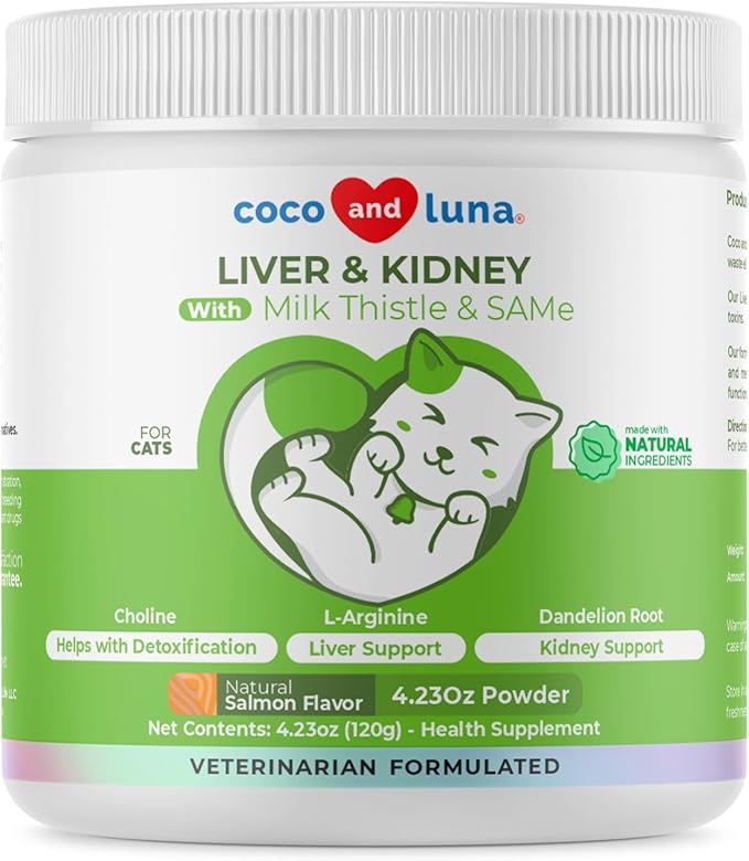 Milk Thistle for Cats - Liver and Kidney Support - Hepatic Support with EPA &amp DHA - Detox - Liver Supplement with Choline and L-Arginine (Powder for Cats)
