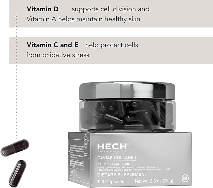 Caviar Collagen Capsules - Beauty Supplement with 2000 mg Marine Collagen Peptides Caviar Extract and Vitamin Complex