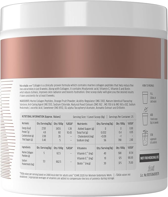 Skin Radiance Marine Collagen Supplement (Orange 200g) | with Vitamin C E Sodium Hyaluronate | for Healthy Skin Hair &amp Nails