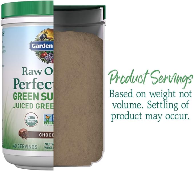 Garden of Life Raw Organic Perfect Food Green Superfood Juiced Greens Powder - Chocolate 60 Servings Non-GMO Gluten Free Vegan Whole Food Dietary Supplement Plus Probiotics Enzymes
