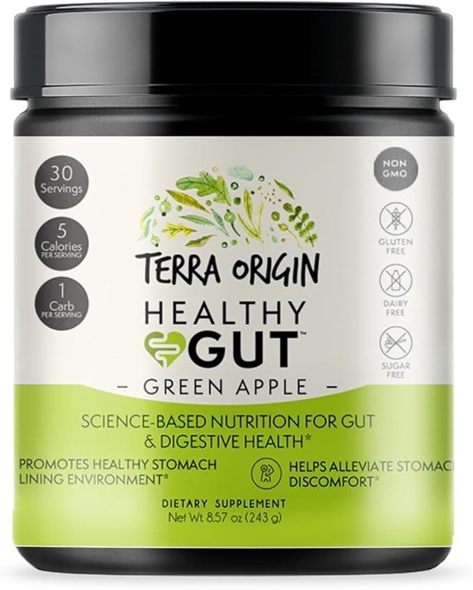 Healthy Gut Green Apple | 30-Servings with L-Glutamine Zinc Glucosamine Slippery Elm Bark Marshmallow Root and More!