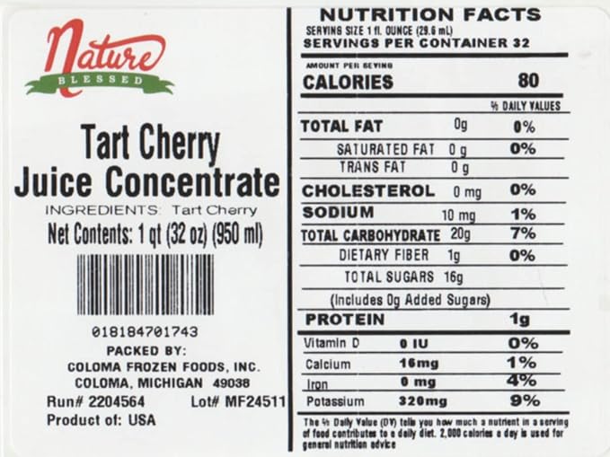 Nature Blessed 100% Pure Tart Cherry Fruit Juice Concentrate - 4 Quarts (4/32 fl oz bottles) Great for Home Vintners Brewers Cider Spirits Smoothies or Jelly