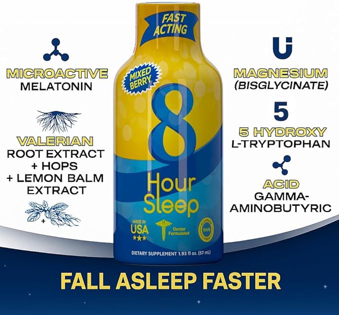 Vitamin Energy 8 Hour Sleep Shot Mixed Berry 10 Pack Melatonin 5-HTP GABA Valerian Lavender Nighttime Relaxation &amp Sleep Support Supplement Zero Sugar Vegan Gluten-Free Kosher 1.93 fl o