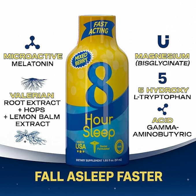 Vitamin Energy 8 Hour Sleep Shot Mixed Berry 12 Pack Melatonin 5-HTP GABA Valerian Lavender Nighttime Relaxation &amp Sleep Support Supplement Zero Sugar Vegan Gluten-Free Kosher 1.93 fl o