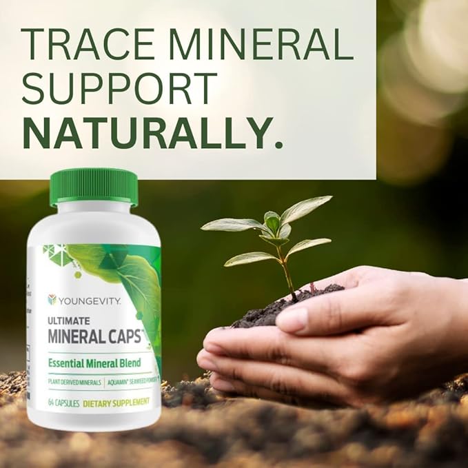 Youngevity Ultimate Mineral Caps™ - 70+ Essential Full Spectrum Trace Minerals - Nutrient-Dense Derived from Humic &amp Aquamin Seaweed (64 Capsule)