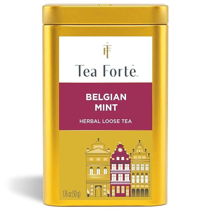 Tea Forte Belgian Mint Premium Loose Leaf Caffeinated Herbal Tea Blend Canister Makes 35-50 Cups