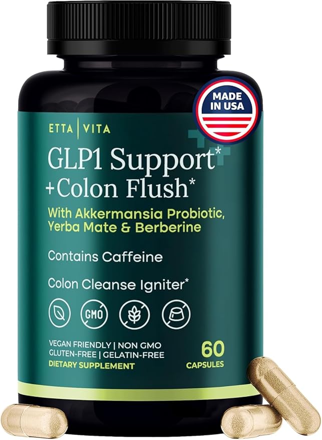 Colon Cleanse + GLP-1 Supplement Weight Loss &amp Energy - Appetite Suppressant &amp Fat Burner for women and men with Berberine Yerba Mate Psyllium Husk Senna Leaf Lemon Black Garlic - Digesti