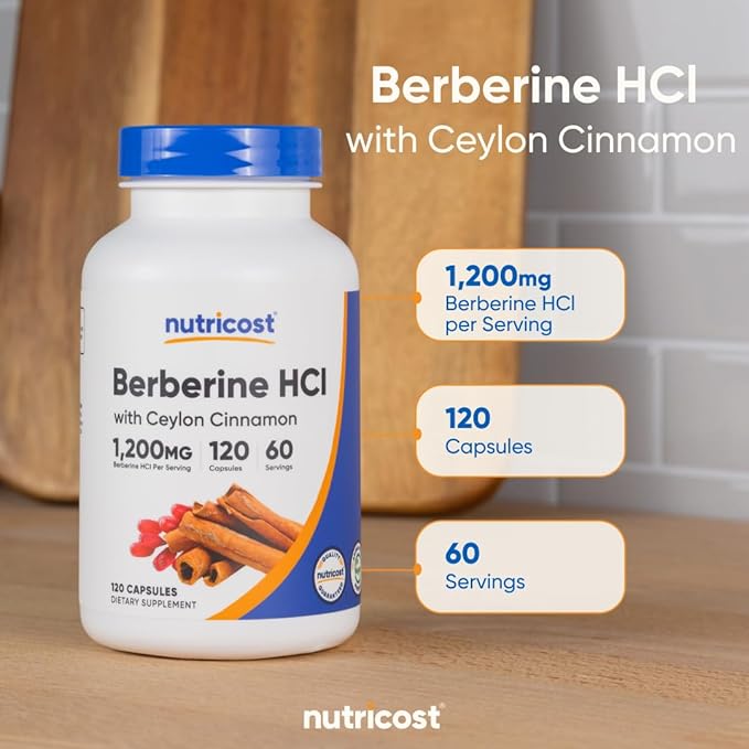 Nutricost Berberine HCl with Ceylon Cinnamon Capsules (120 Capsules 60 Servings) - Non-GMO Animal-Free Product