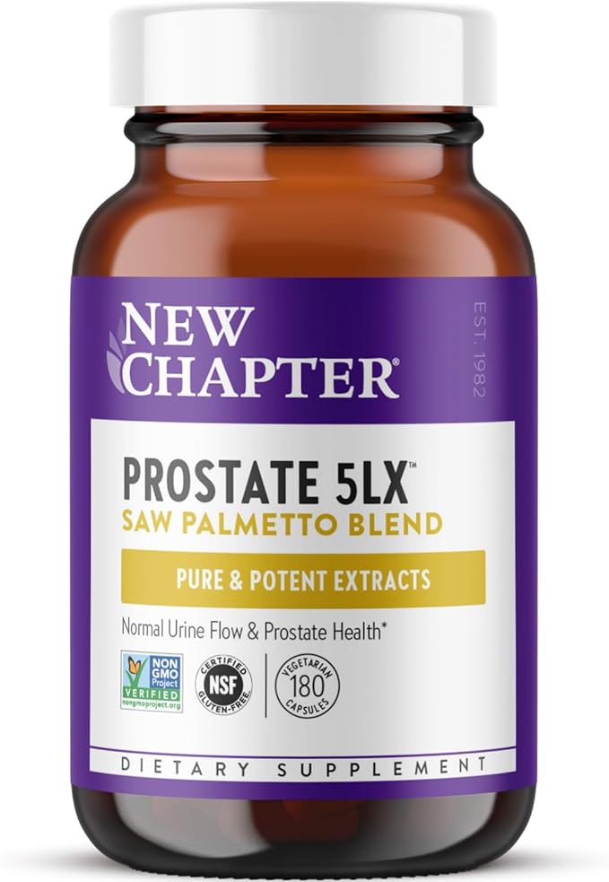 New Chapter Prostate Supplement - Prostate 5LX™ with Clinical Strength Saw Palmetto + Fermented Selenium for Men’s Wellness - 180 ct Vegetarian Capsule