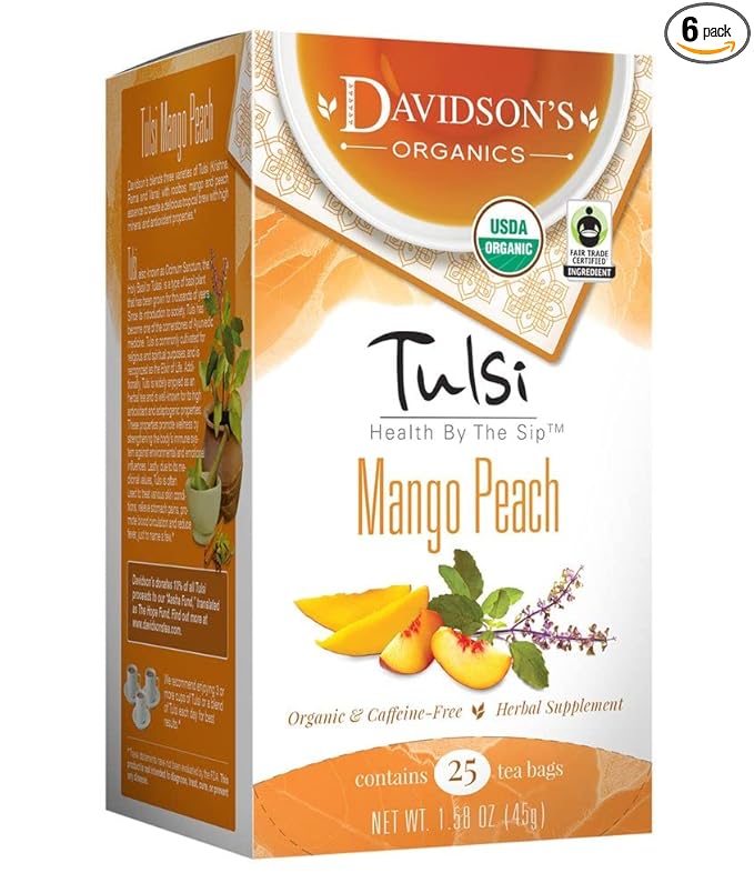 Davidson's Organics Tulsi Mango Peach 25-count Tea Bags Pack of 6